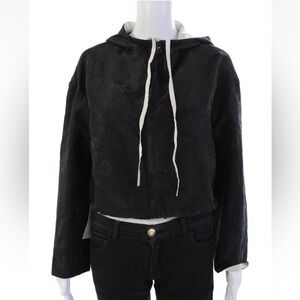 Prada Milano Womens Hooded Full Zipper Cropped Jacket Black White Size EUR 40